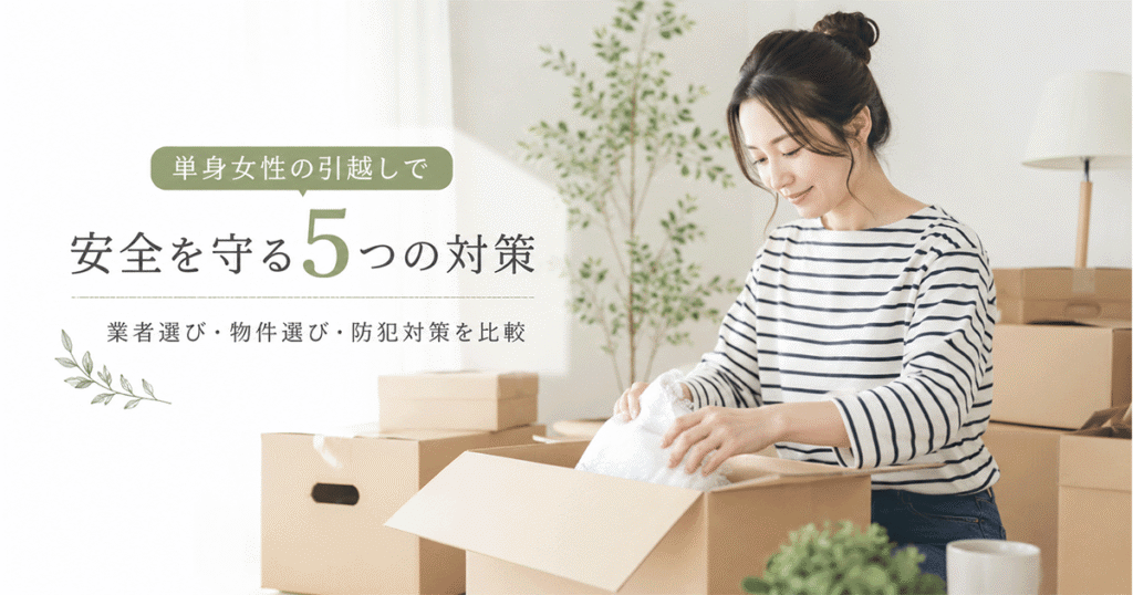 単身女性の引越し荷物と防犯チェックリストのイメージ